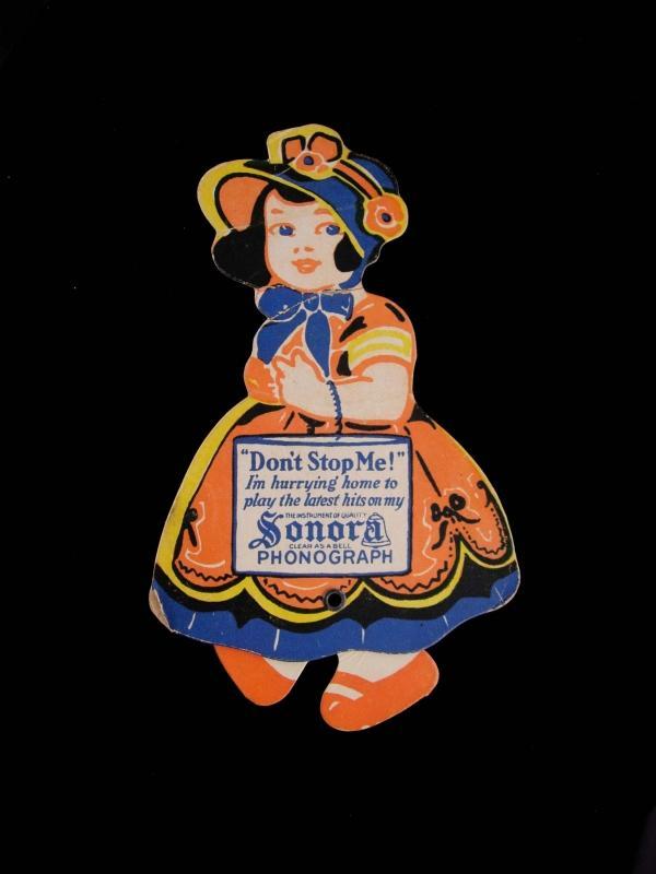 1940s Mechanical advertising card - sonora phonograph - Music lover rare gift - paper doll