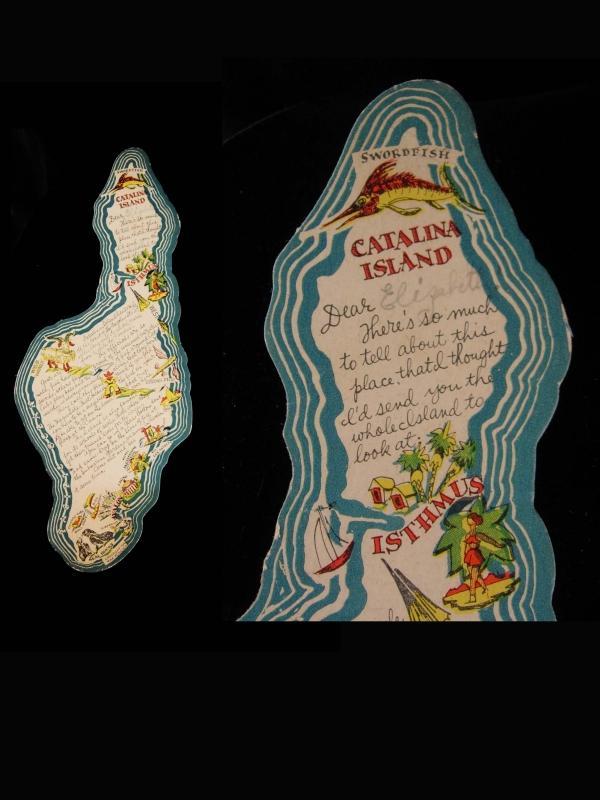 1946 Catalina Island postcard - worth reading - full of history - die cut card