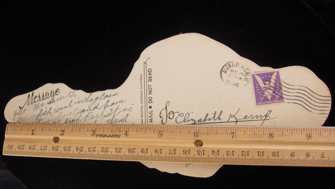 1946 Catalina Island postcard - worth reading - full of history - die cut card