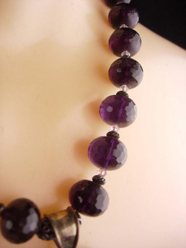 125 CT Amethyst necklace - huge statement heart pendant - ooak - purple faceted beads