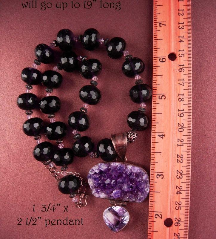 125 CT Amethyst necklace - huge statement heart pendant - ooak - purple faceted beads