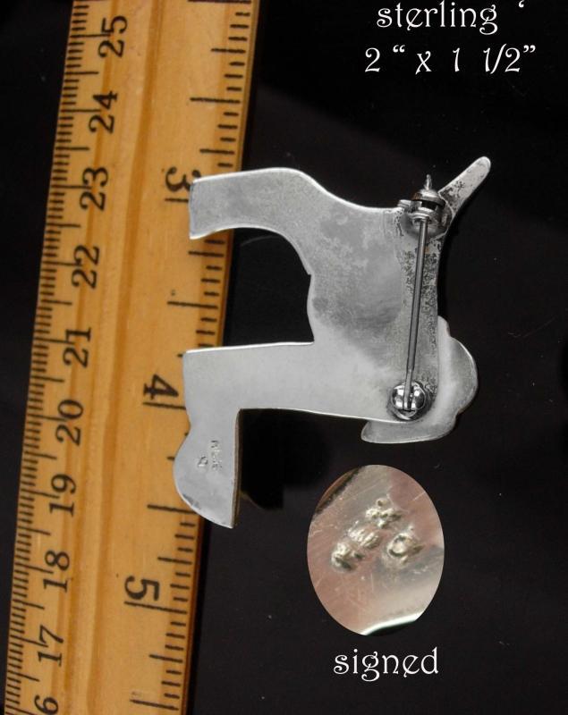 Vintage Sterling Dog brooch - silver puppy with bowl - mexican jewelry - signed pin - dog lover gift