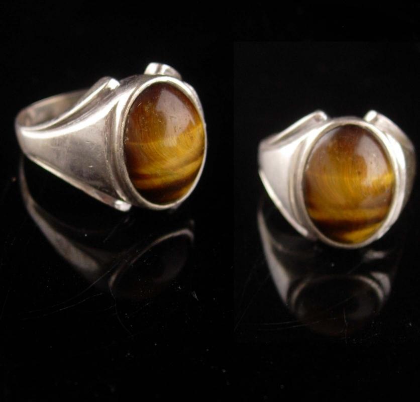Vintage Mens Tiger Eye Ring - sterling tigereye - size 11 - Spiritual stone - Good luck gift - hallmarked jewelry