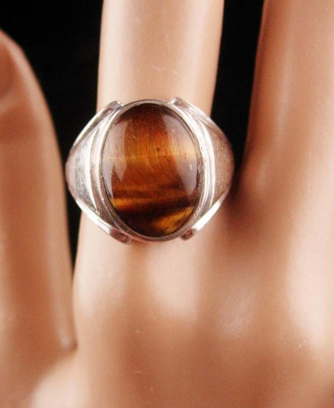 Vintage Mens Tiger Eye Ring - sterling tigereye - size 11 - Spiritual stone - Good luck gift - hallmarked jewelry
