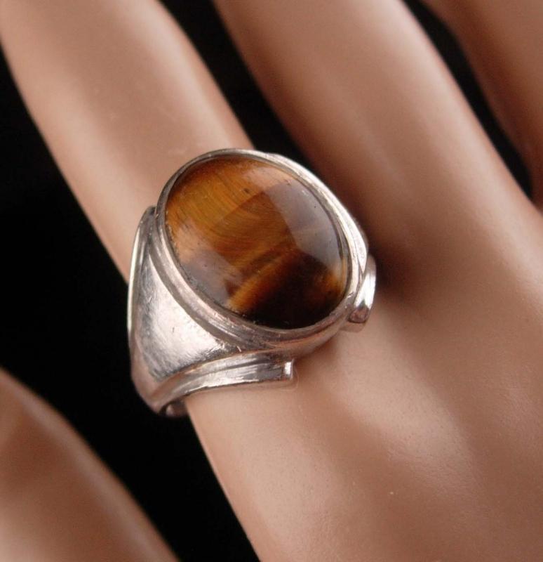 Vintage Mens Tiger Eye Ring - sterling tigereye - size 11 - Spiritual stone - Good luck gift - hallmarked jewelry