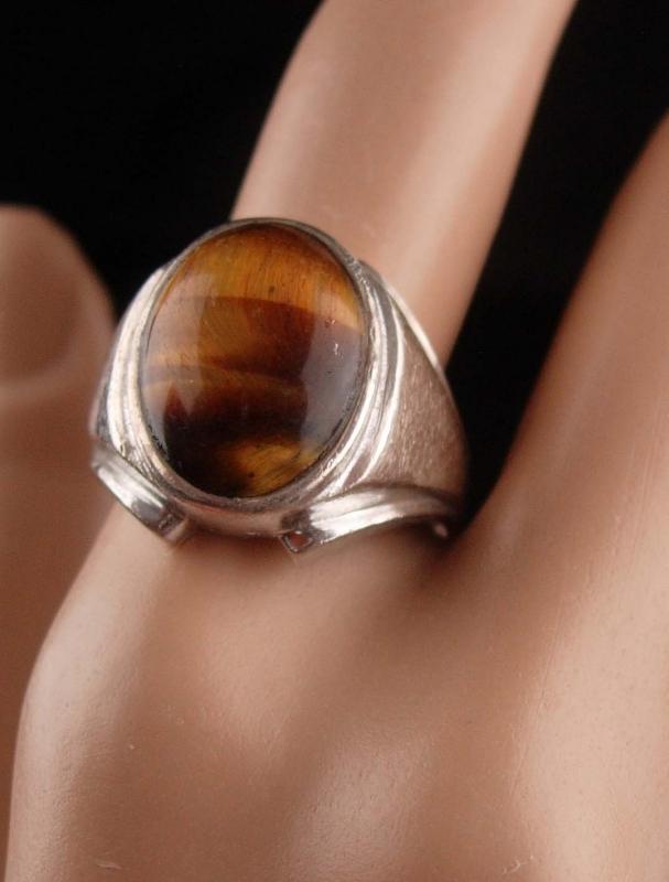 Vintage Mens Tiger Eye Ring - sterling tigereye - size 11 - Spiritual stone - Good luck gift - hallmarked jewelry