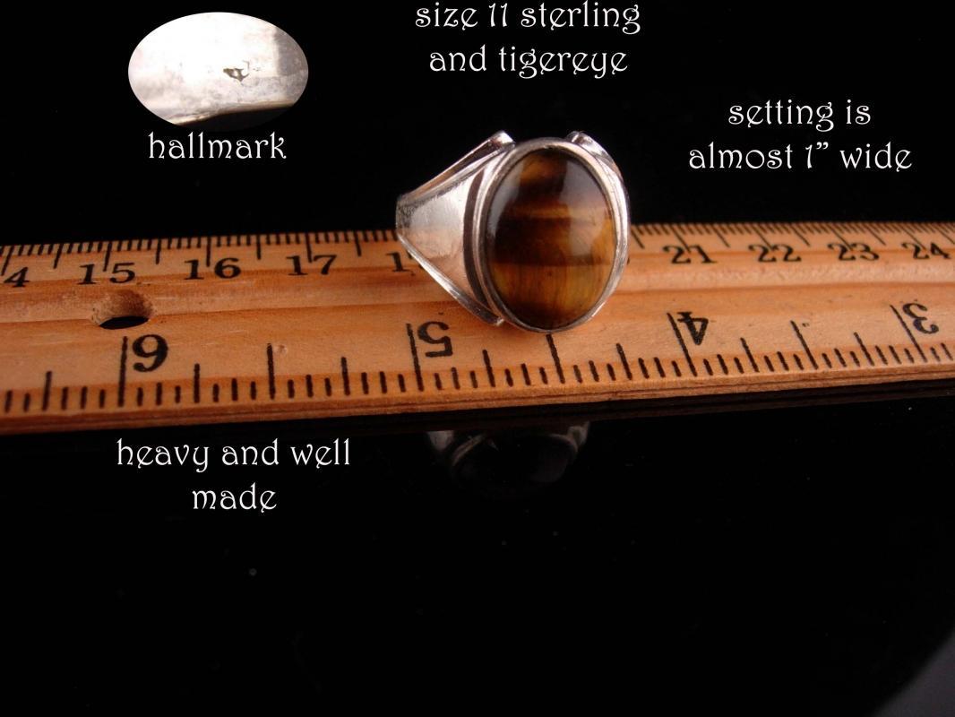 Vintage Mens Tiger Eye Ring - sterling tigereye - size 11 - Spiritual stone - Good luck gift - hallmarked jewelry