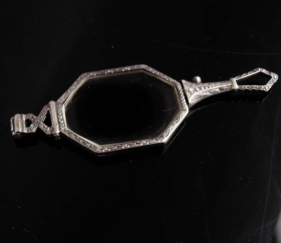 Antique 935 silver folding lorgnette spectacles - Victorian Chatelaine glasses - ornate etchings