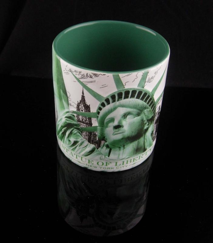 Large Statue of Liberty Mug - Vintage New York Cop - coffee cup - souvenir Museum store green and white