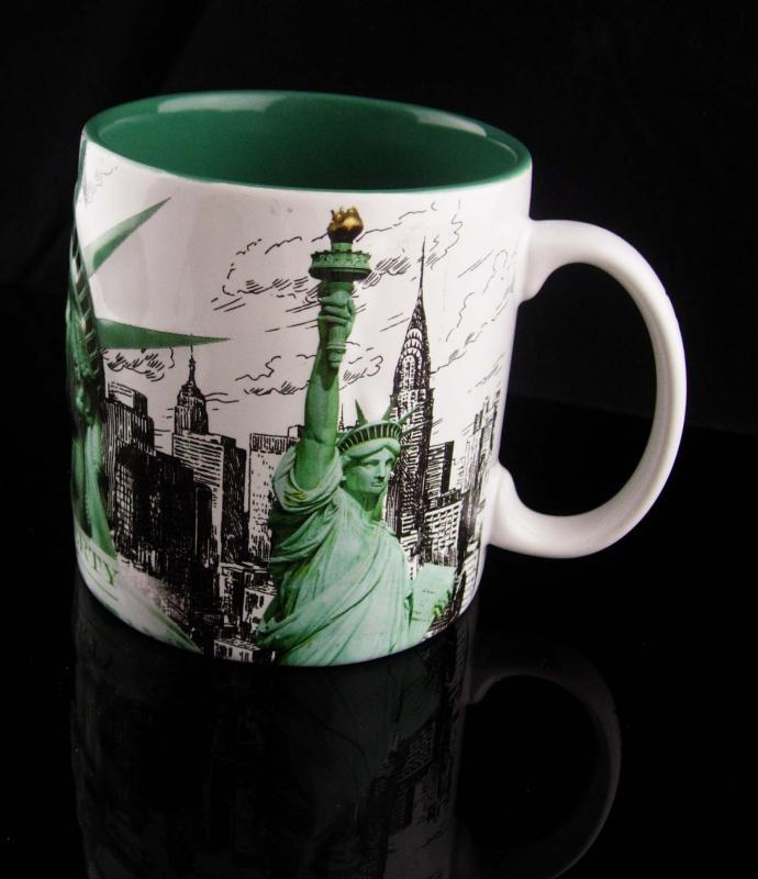 Large Statue of Liberty Mug - Vintage New York Cop - coffee cup - souvenir Museum store green and white