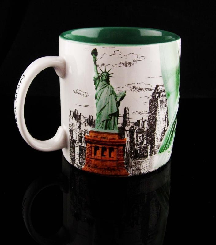 Large Statue of Liberty Mug - Vintage New York Cop - coffee cup - souvenir Museum store green and white