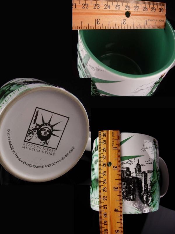 Large Statue of Liberty Mug - Vintage New York Cop - coffee cup - souvenir Museum store green and white