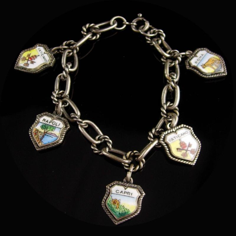 1920's Italian Charm antique Bracelet - double sided charms - 8