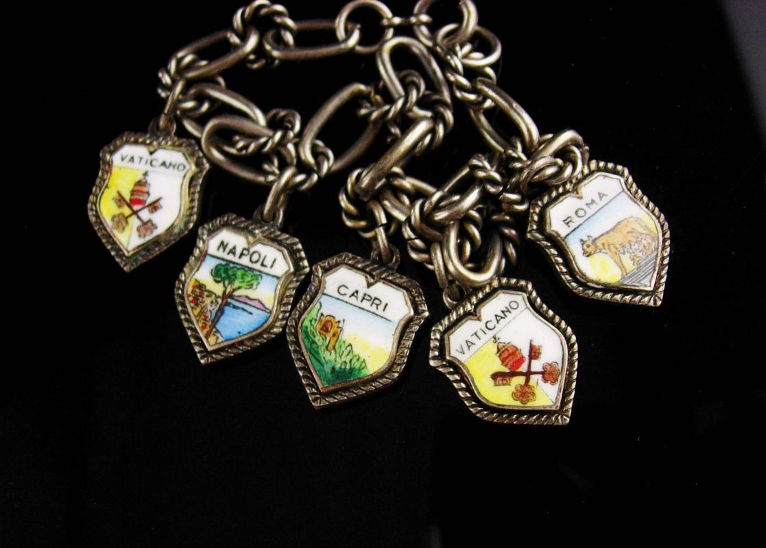 1920's Italian Charm antique Bracelet - double sided charms - 8