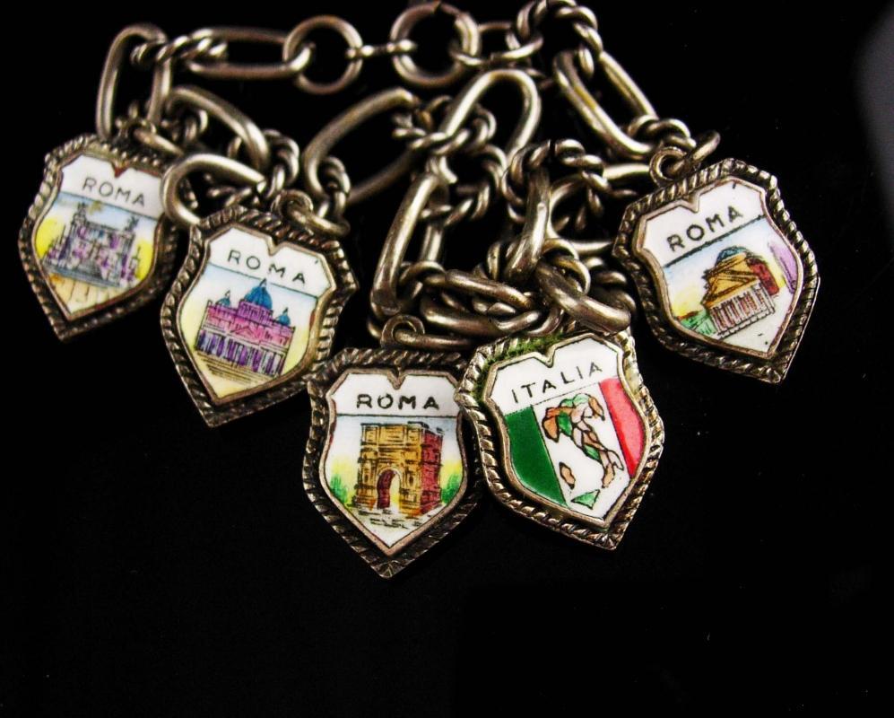 1920's Italian Charm antique Bracelet - double sided charms - 8