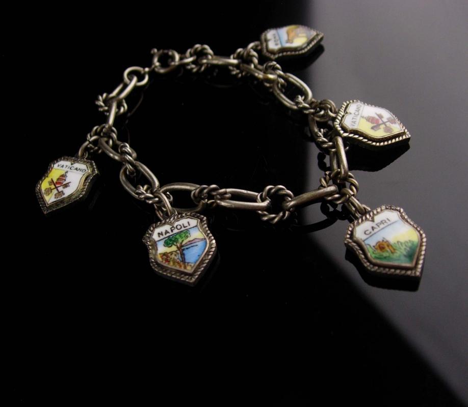 1920's Italian Charm antique Bracelet - double sided charms - 8