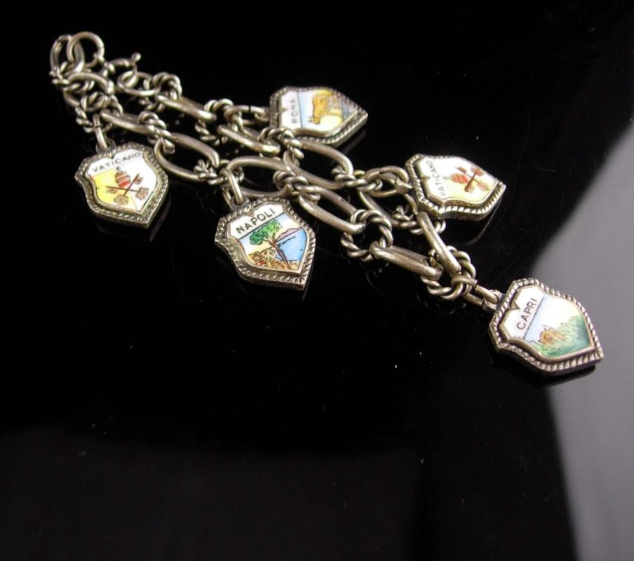 1920's Italian Charm antique Bracelet - double sided charms - 8