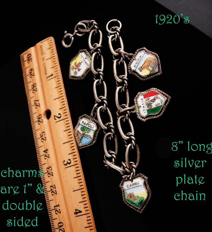 1920's Italian Charm antique Bracelet - double sided charms - 8