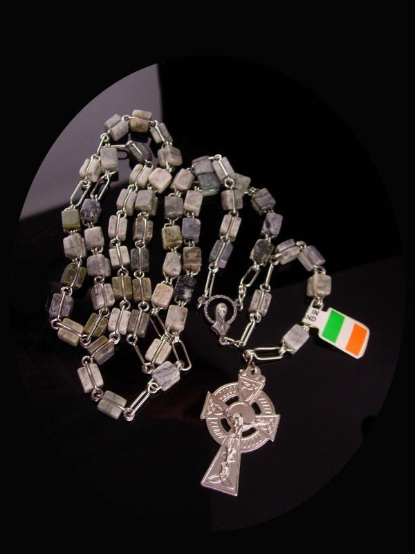 Irish Rosary - Connemara Marble - Irish wedding - celtic cross - Silver Crucifix - Irish Blessing -Ireland Gift