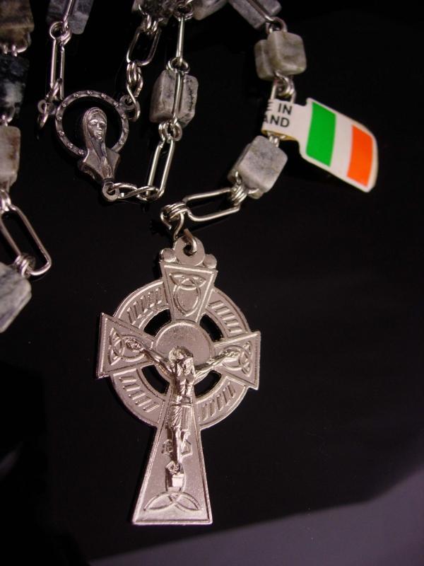 Irish Rosary - Connemara Marble - Irish wedding - celtic cross - Silver Crucifix - Irish Blessing -Ireland Gift