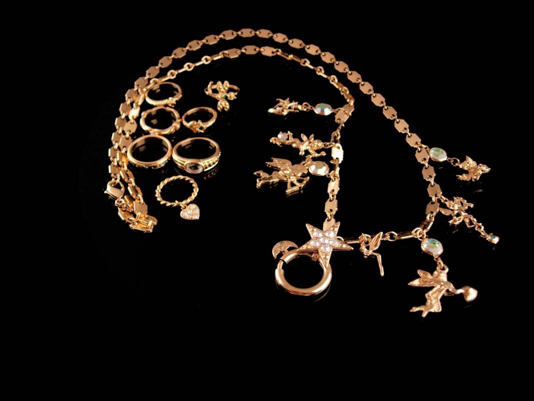 Mystical Fairy Necklace - Moon Charm holder - Kirks Folly - 7 extra Ring Charms - Goddess dragonfly Angels