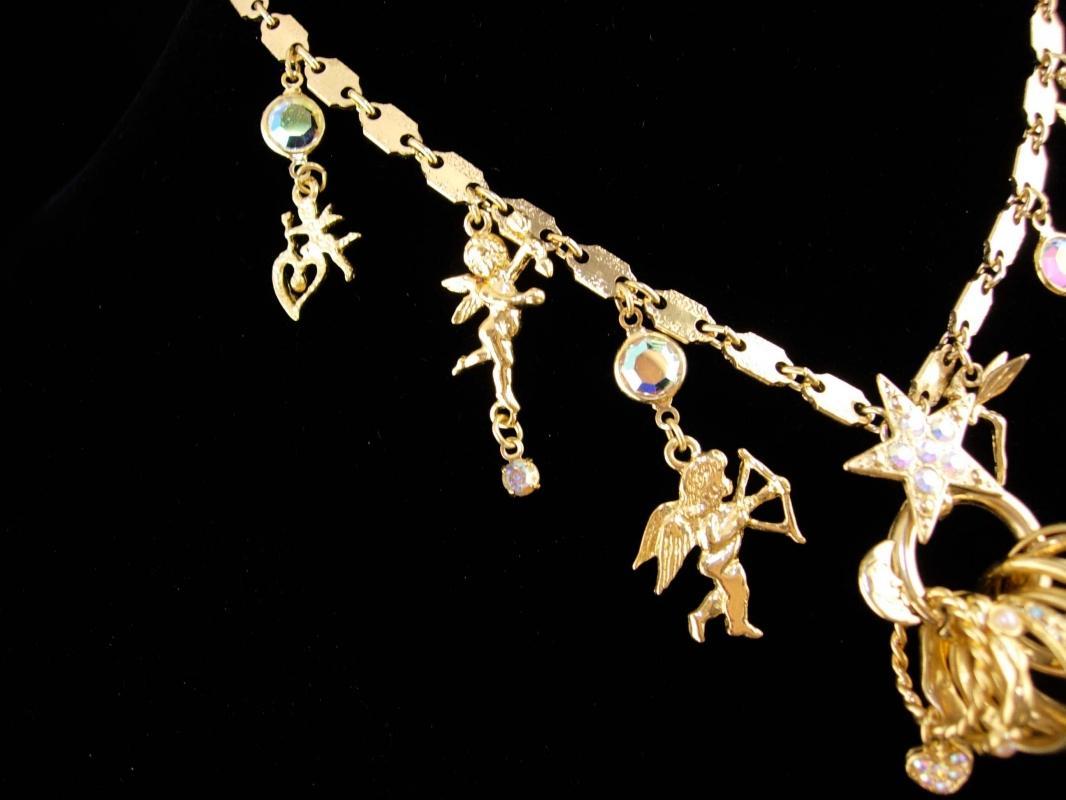 Mystical Fairy Necklace - Moon Charm holder - Kirks Folly - 7 extra Ring Charms - Goddess dragonfly Angels