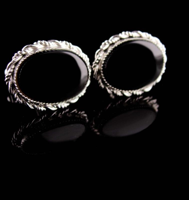 Vintage Sterling Cufflinks - Black tuxedo sets -Silver Cuff links - Wedding groom gift - anniversary - mens Birthday