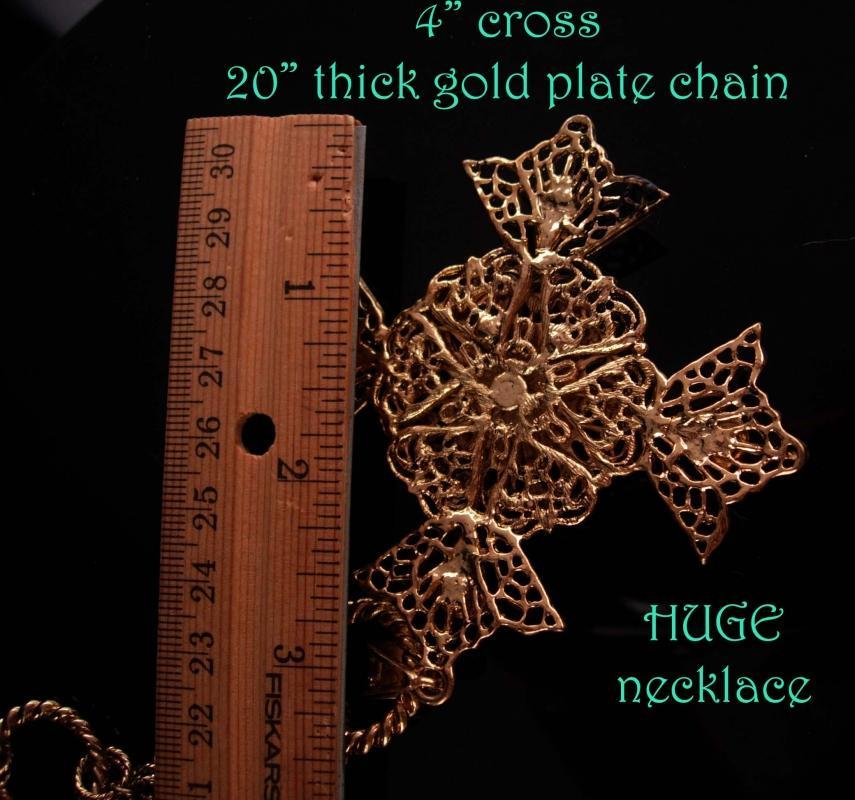 Huge Maltese Cross necklace - Green Celtic cross - medieval necklace - renaissance revival - estate costume jewelry