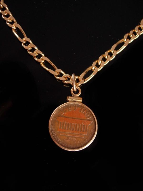 1974 Penny - 14kt gold penny holder pendant - coin jewelry - I love you heart 20