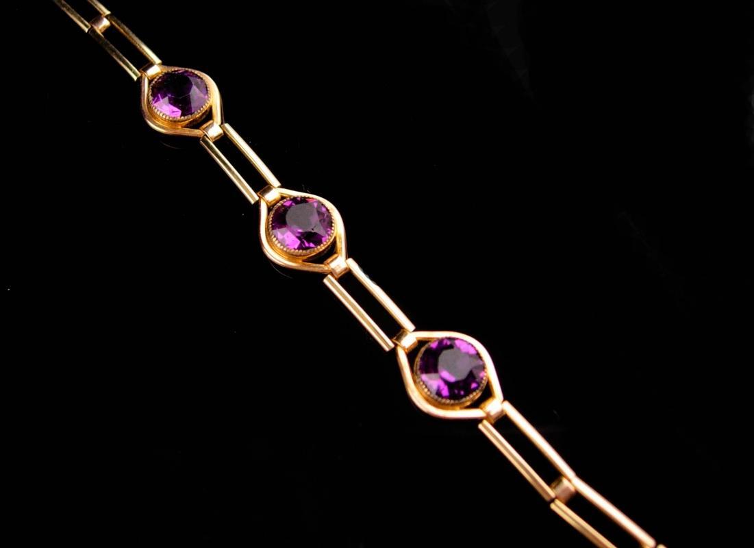 Art Deco Amethyst bracelet - Antique Simmons gold filled link - February Birthday - Purple birthstone - aquarius gift
