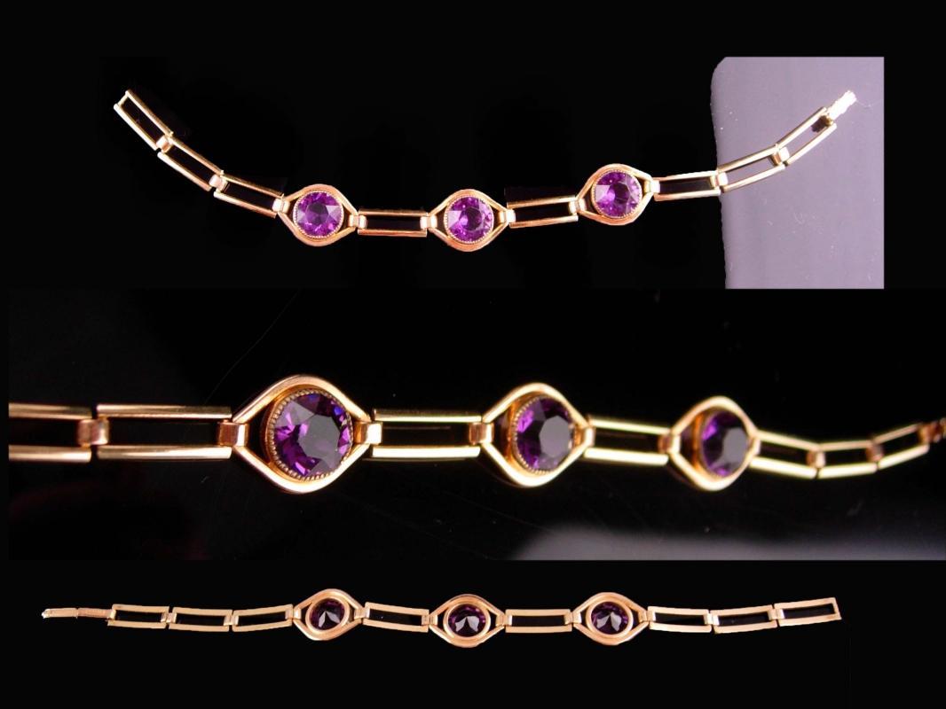 Art Deco Amethyst bracelet - Antique Simmons gold filled link - February Birthday - Purple birthstone - aquarius gift