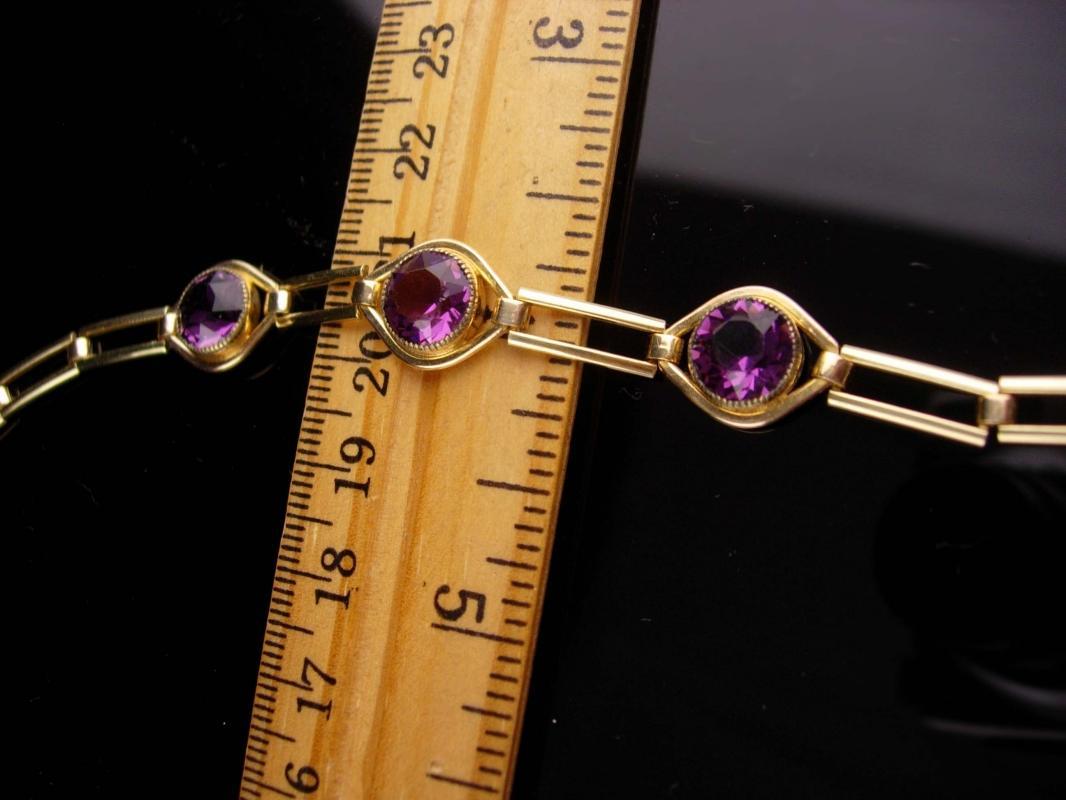 Art Deco Amethyst bracelet - Antique Simmons gold filled link - February Birthday - Purple birthstone - aquarius gift