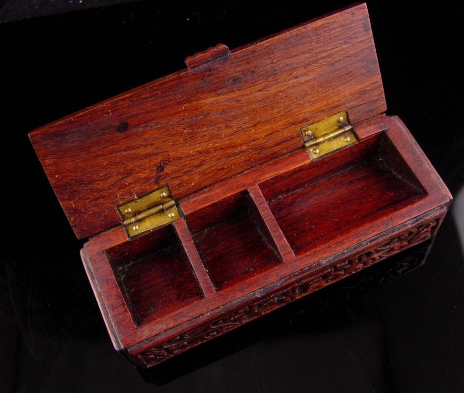 Antique Stamp Box - Rosewood and Jade - asian box - Vintage wood oriental desk accessory - trinket box