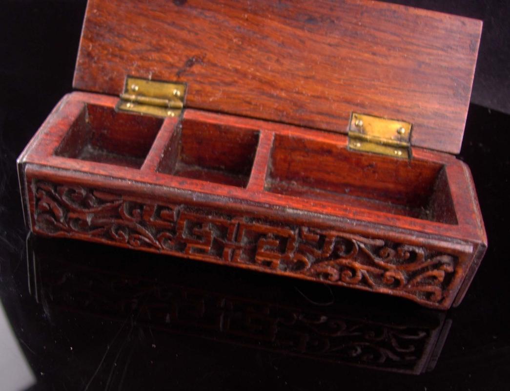 Antique Stamp Box - Rosewood and Jade - asian box - Vintage wood oriental desk accessory - trinket box