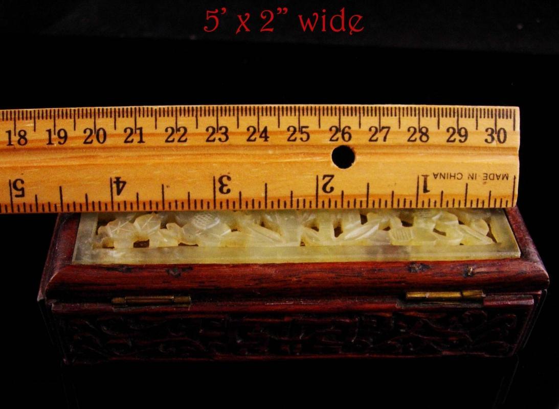 Antique Stamp Box - Rosewood and Jade - asian box - Vintage wood oriental desk accessory - trinket box