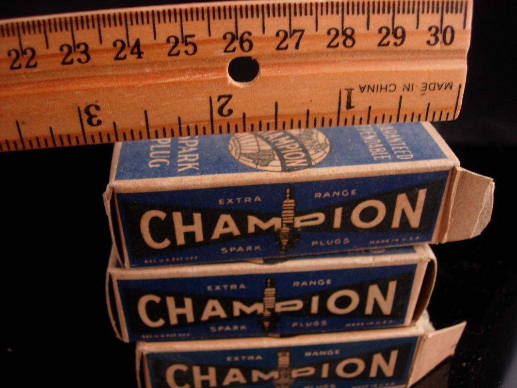 Original box with Vintage CHAMPION J-9 14MM Spark plugs - set of three - original paper work - Mechanic Auto Repair