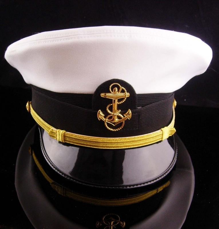Vintage USN officer hat - US NAVY white mens Officers Hat - Size 7 Bancroft Cap - Military anchor eagle