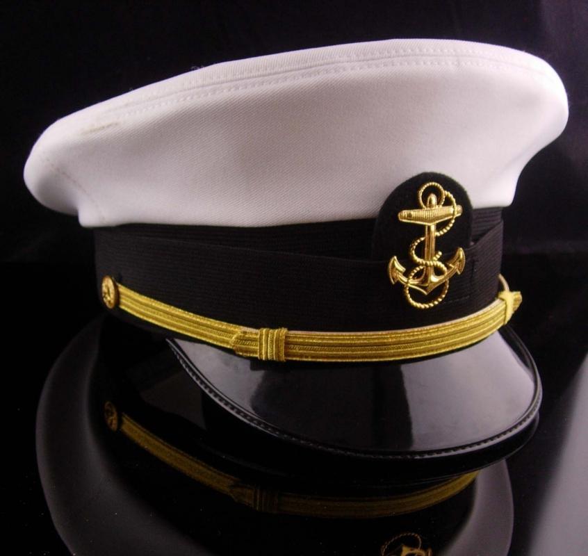 Vintage USN officer hat - US NAVY white mens Officers Hat - Size 7 Bancroft Cap - Military anchor eagle