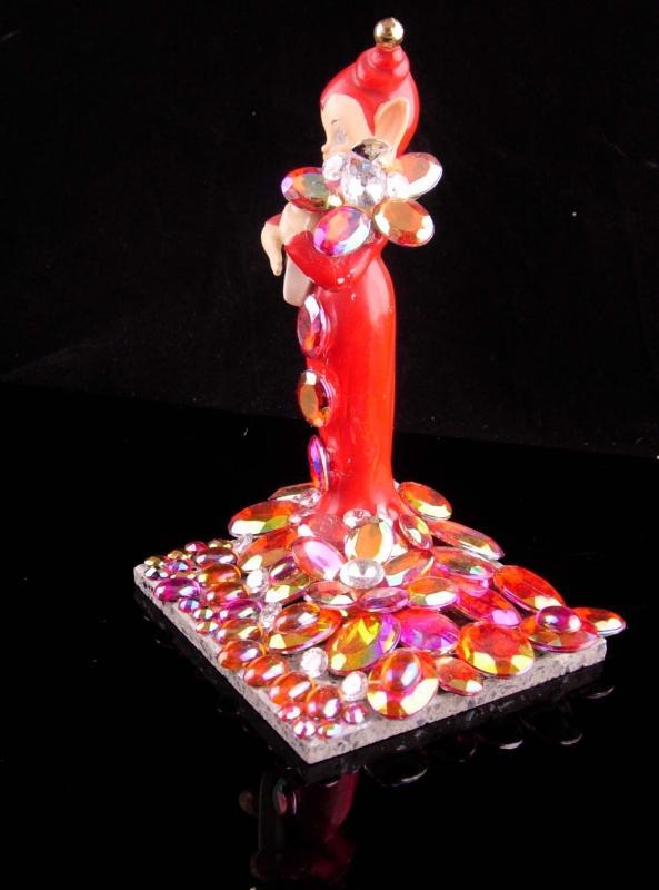 Vintage 40's Elf / miniature Gnome figurine / Rhinestone marble base / novelty santa helper / pixie spirit statue / christmas gift