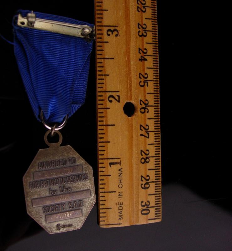 Vintage Sons of the Revolution Sterling Silver Medal - 1977 Maine - Revolutionary A. Hamilton - hallmarked B - military badge