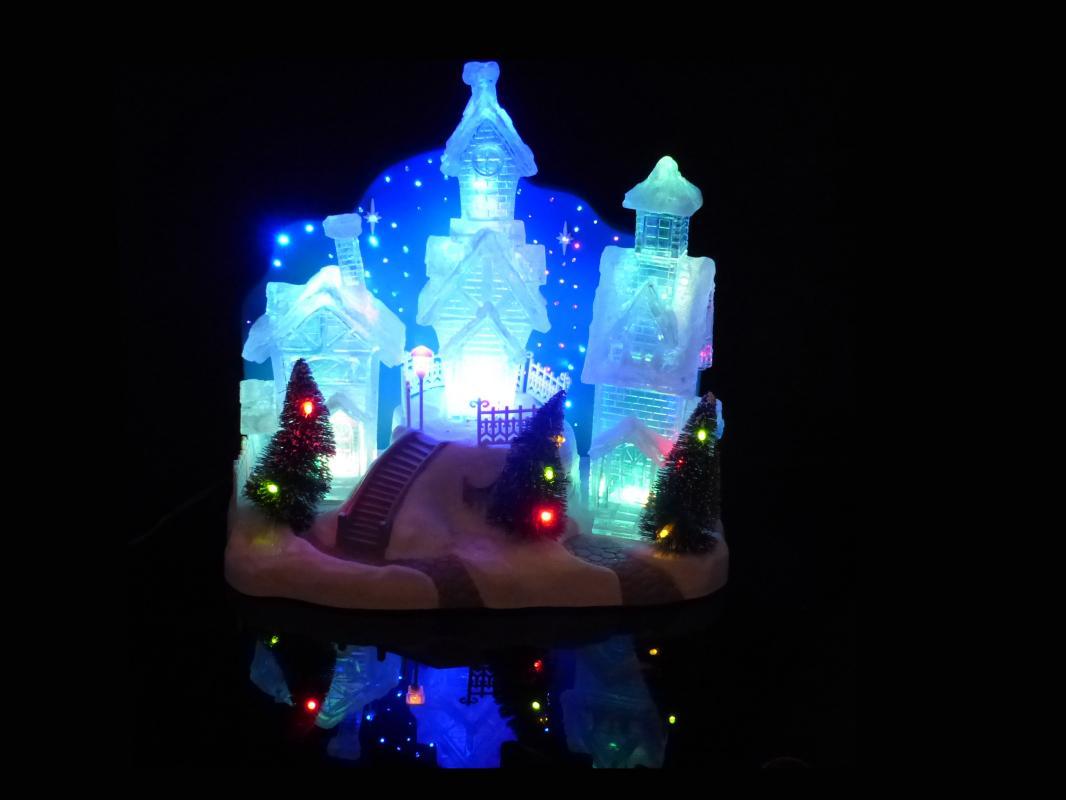 Electric Snow Village - Blue crystal color - Christmas snow scene - mantle piece - light up clear village