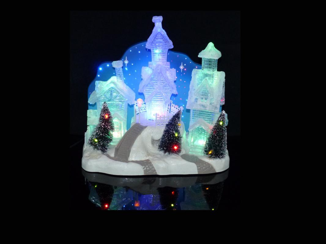 Electric Snow Village - Blue crystal color - Christmas snow scene - mantle piece - light up clear village