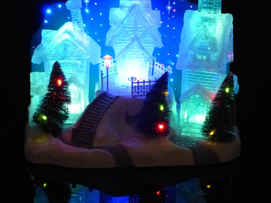 Electric Snow Village - Blue crystal color - Christmas snow scene - mantle piece - light up clear village