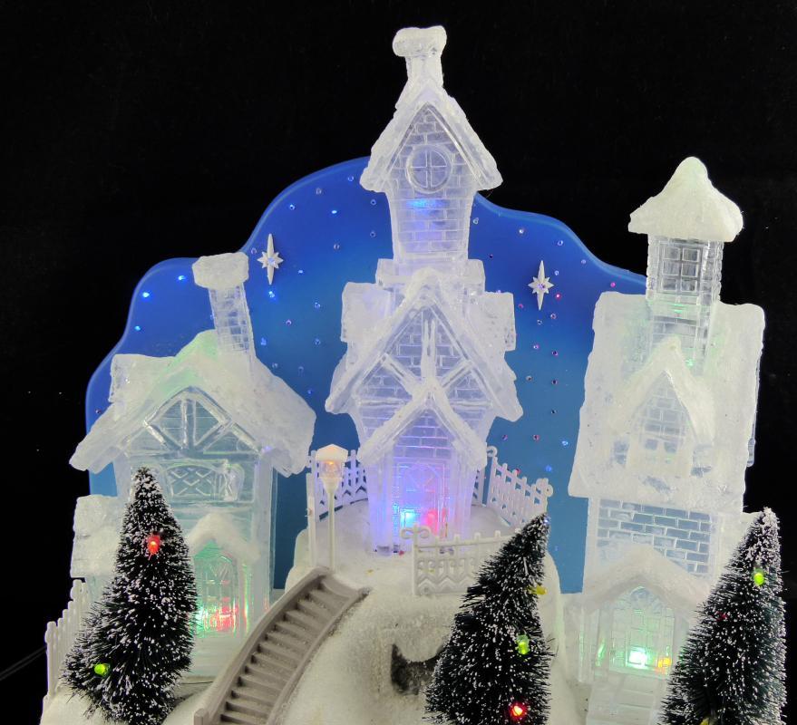 Electric Snow Village - Blue crystal color - Christmas snow scene - mantle piece - light up clear village