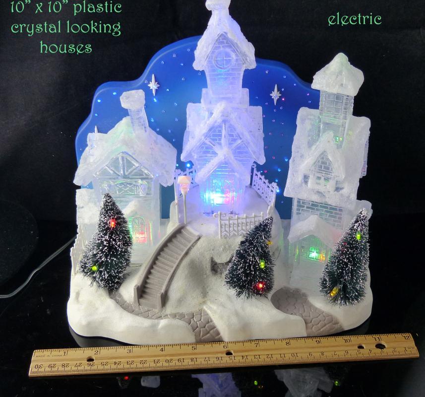 Electric Snow Village - Blue crystal color - Christmas snow scene - mantle piece - light up clear village