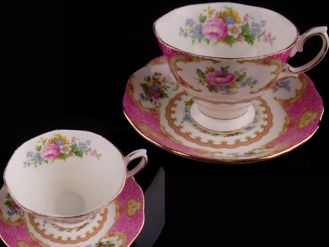 Pink Royal Albert teacup - Vintage Rococco style - Lady Carlyle - gift for mom - pink rose saucer cup - Fine bone china / mother of the bride gift