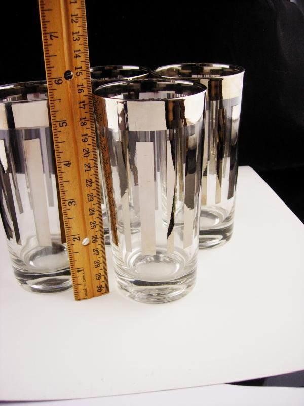 Vintage Dorothy Thorpe Water Glasses - Platinum Rim & Stripes - Chrome silver tumbler Tom Collins set of 4 - mid century modern