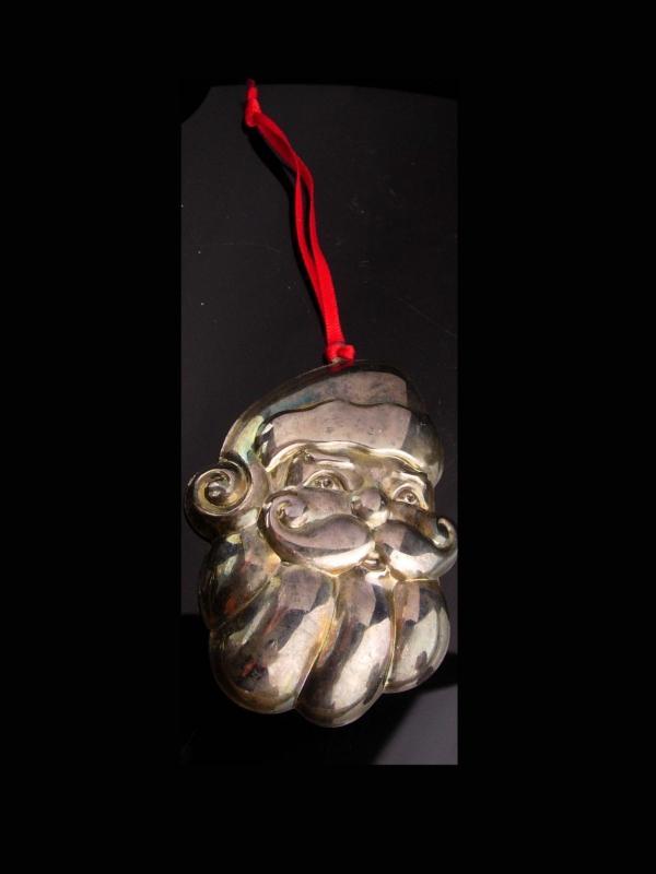 Antique Santa ornament - silver holloware - inscribed merry Christmas - silver rattle or whistle- Victorian Santa Claus