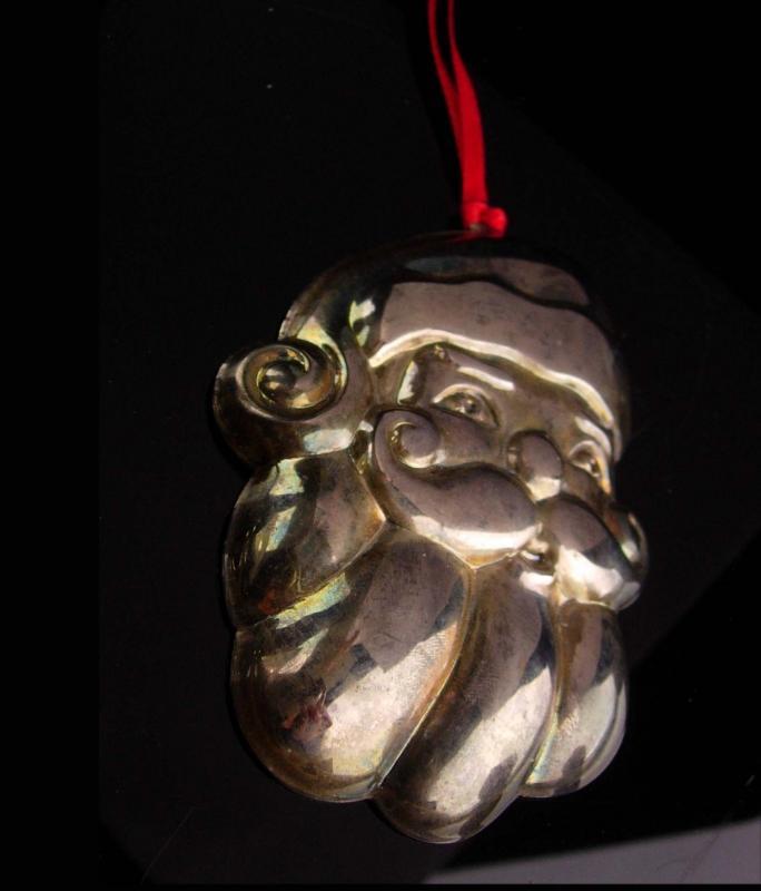 Antique Santa ornament - silver holloware - inscribed merry Christmas - silver rattle or whistle- Victorian Santa Claus