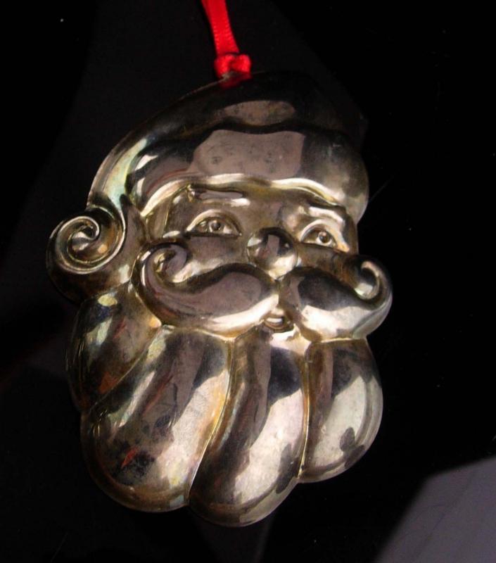 Antique Santa ornament - silver holloware - inscribed merry Christmas - silver rattle or whistle- Victorian Santa Claus